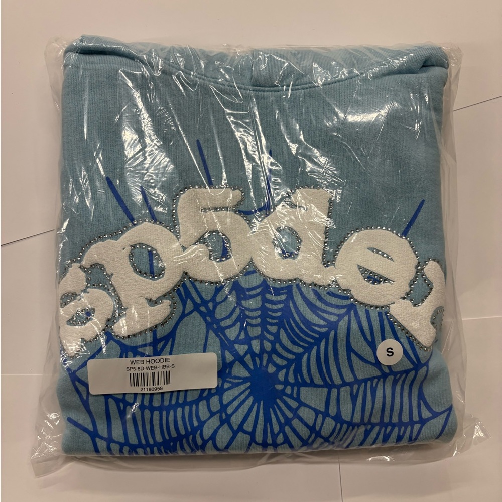 Sp5der Web Rhinestone Hoodie ‘Sky Blue’